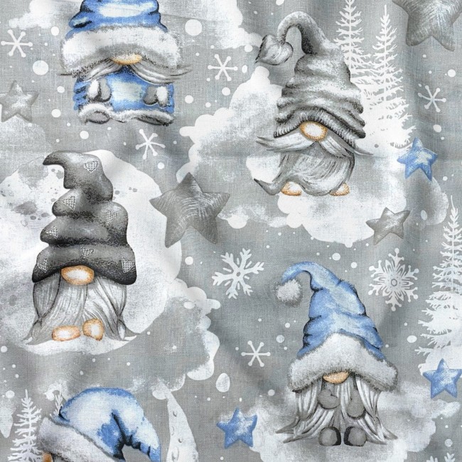 Cotton Fabric - Christmas Gnomes Blue