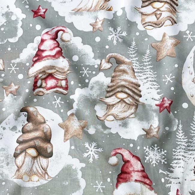Cotton Fabric - Christmas Gnomes Red