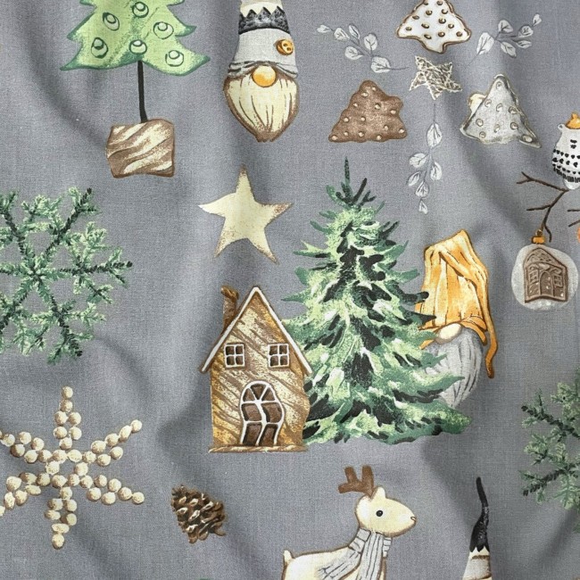 Cotton Fabric - Christmas mood, Gray