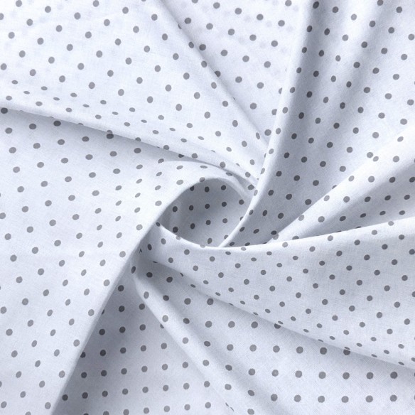 Cotton Fabric - Gray Dots on White 4 mm