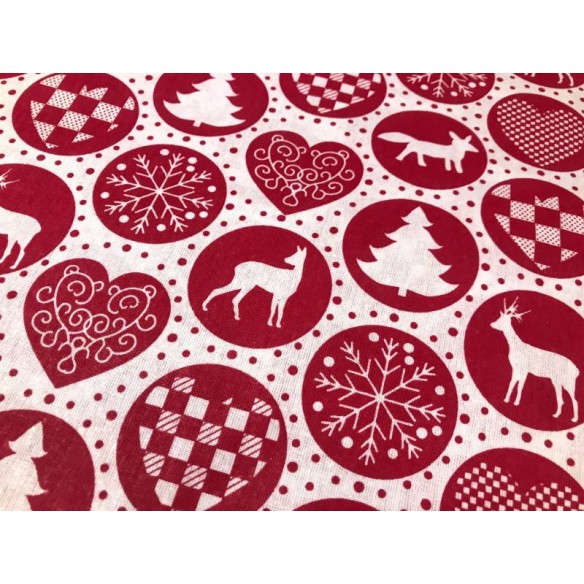 Cotton Fabric - Christmas Balls Red
