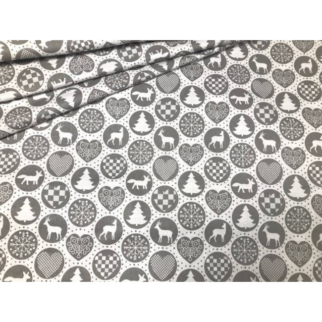Cotton Fabric - Christmas Balls Grey
