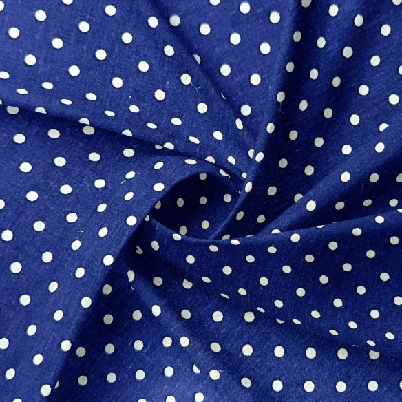 Cotton Fabric - White Dots on Navy Blue 4 mm