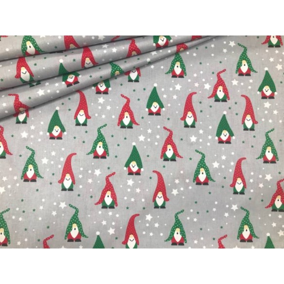 Cotton Fabric - Christmas Santa Clause Grey
