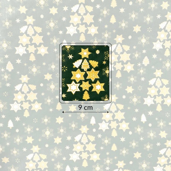 Cotton Fabric - Golden Christmas Trees Green