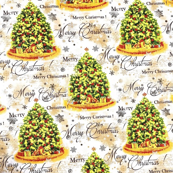 Cotton Fabric - Christmas Trees with Wishes