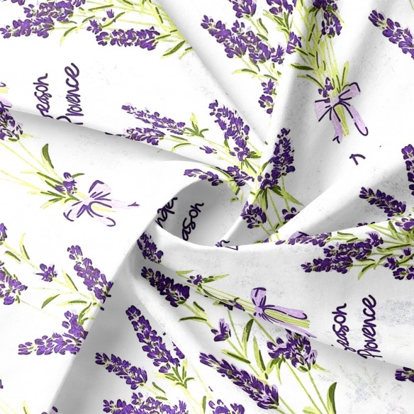 Cotton Fabric - Lavender Flowers on White 220 cm