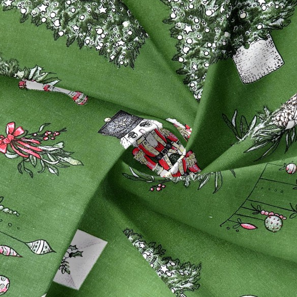 Cotton Fabric - Christmas Nutcracker, Green