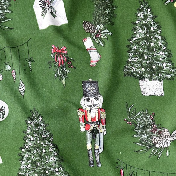 Cotton Fabric - Christmas Nutcracker, Green