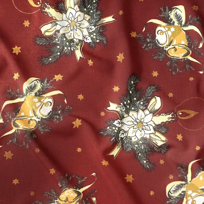 Cotton Fabric - Bells and Candles, Red