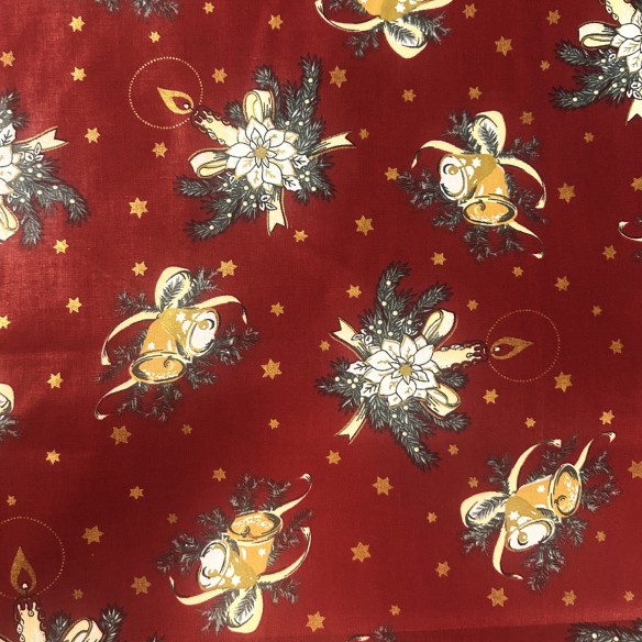 Cotton Fabric - Bells and Candles, Red
