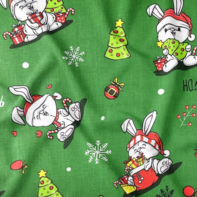 Cotton Fabric - Christmas bunnies