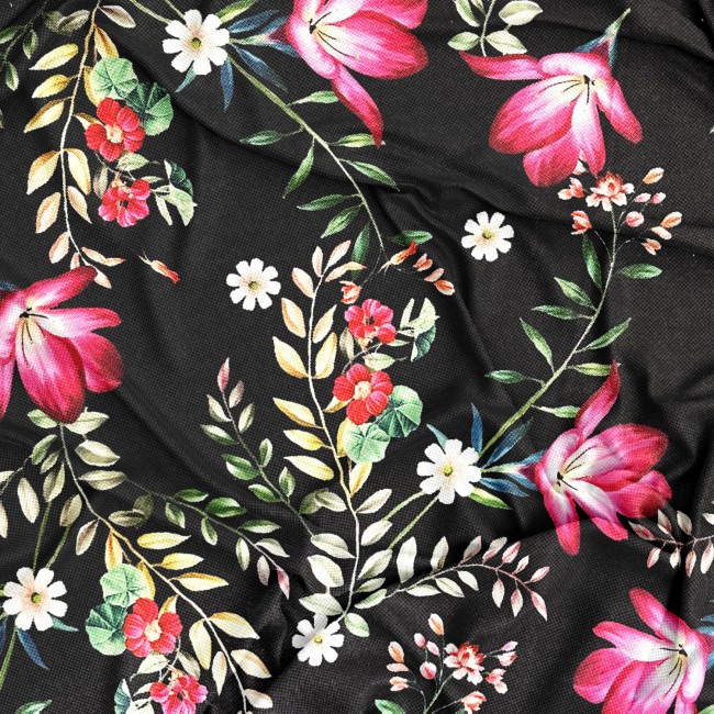 Water Resistant Fabric Oxford - Pink flowers and twigs