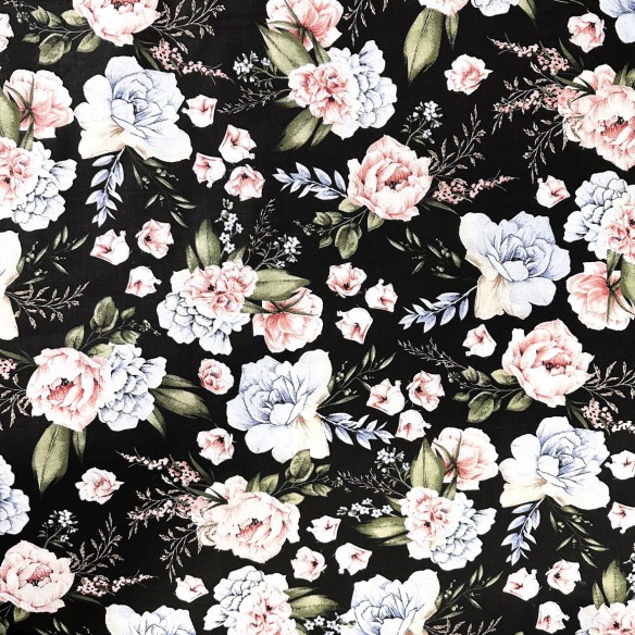 Cotton Fabric - Botany, Blue and pink
