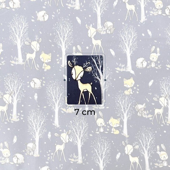 Cotton Fabric - Deer hare and raccoon, navy blue