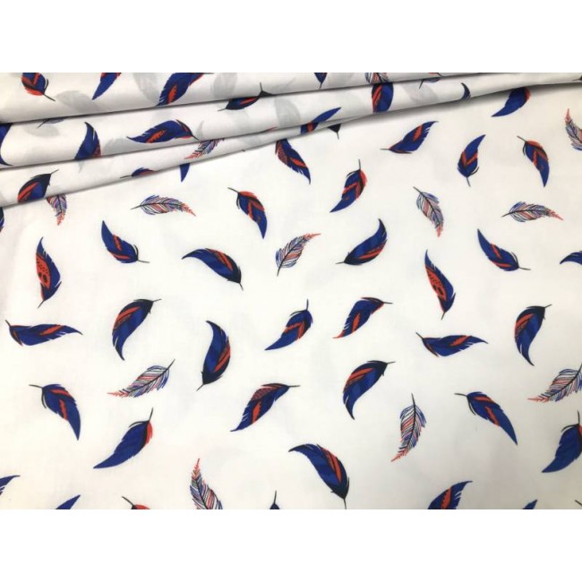 Cotton Fabric - Light Feathers Navy Blue and Orange
