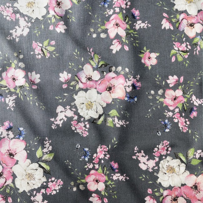 Cotton Fabric - Apple Tree Blossoms Graphite