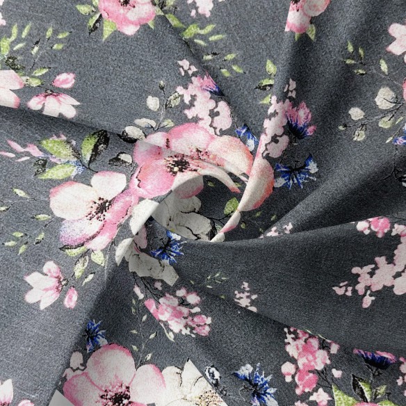 Cotton Fabric - Apple Tree Blossoms Graphite