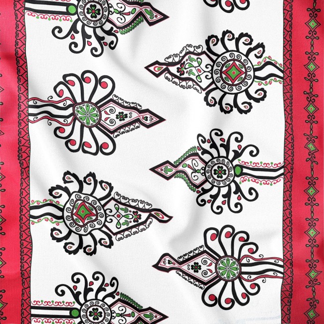 Bavlnená látka - Folklórny vzor Parzenica Highland Červená