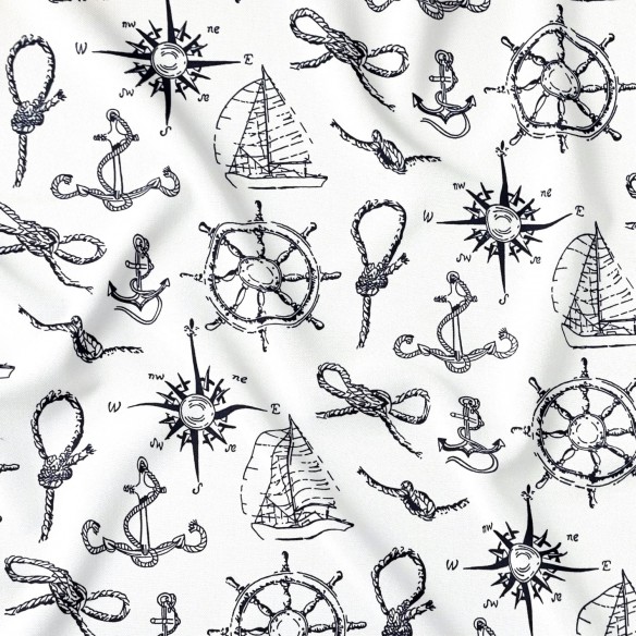 Cotton Fabric - Steering Wheels Compasses and Ropes