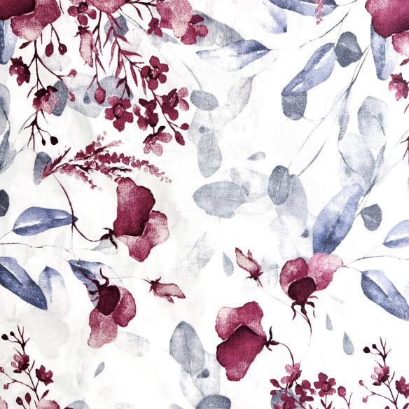 Cotton Fabric - Burgundy and gray flowers