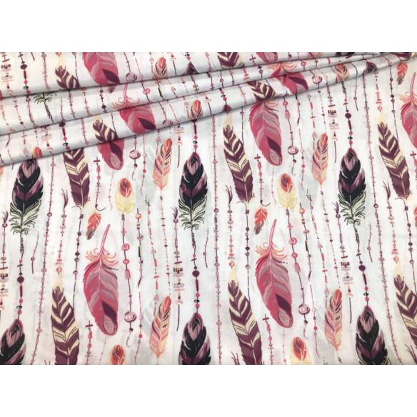 Cotton Fabric - Feathers and Beads Pink