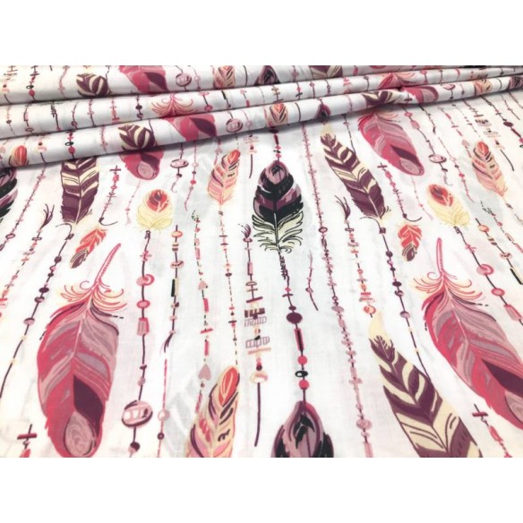 Cotton Fabric - Feathers and Beads Pink