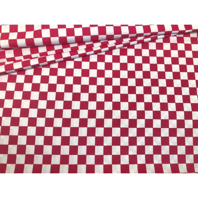 Cotton Fabric - White-Red Chessboard