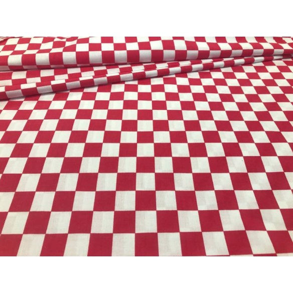 Cotton Fabric - White-Red Chessboard