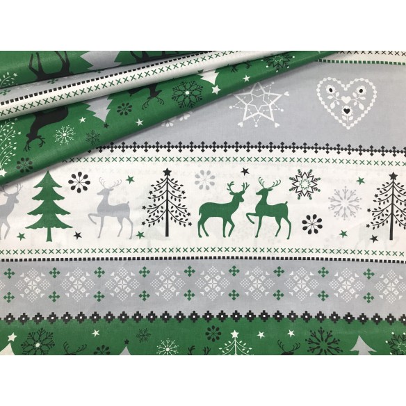 Bavlnená látka - Vianočný sveter Sobí zelený