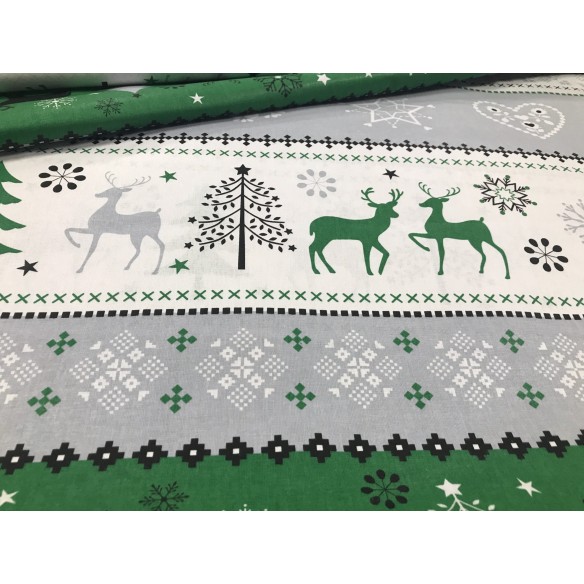 Bavlnená látka - Vianočný sveter Sobí zelený