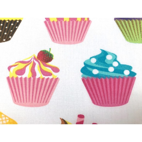Cotton Fabric - Muffin Cakes on White