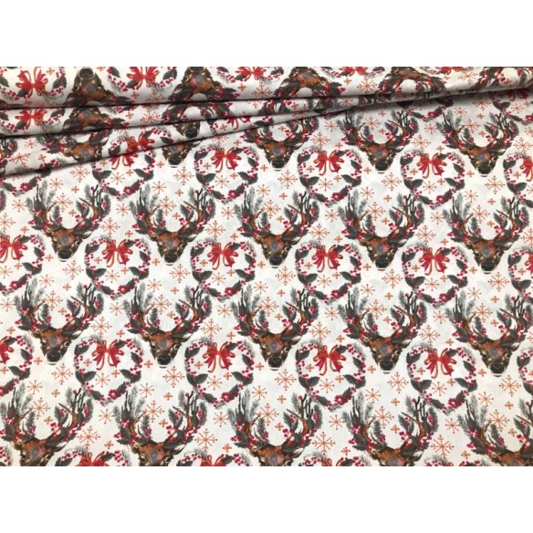 Cotton Fabric - Christmas Reindeer Antlers Red