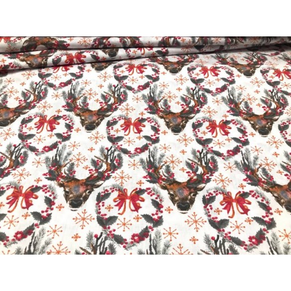 Cotton Fabric - Christmas Reindeer Antlers Red