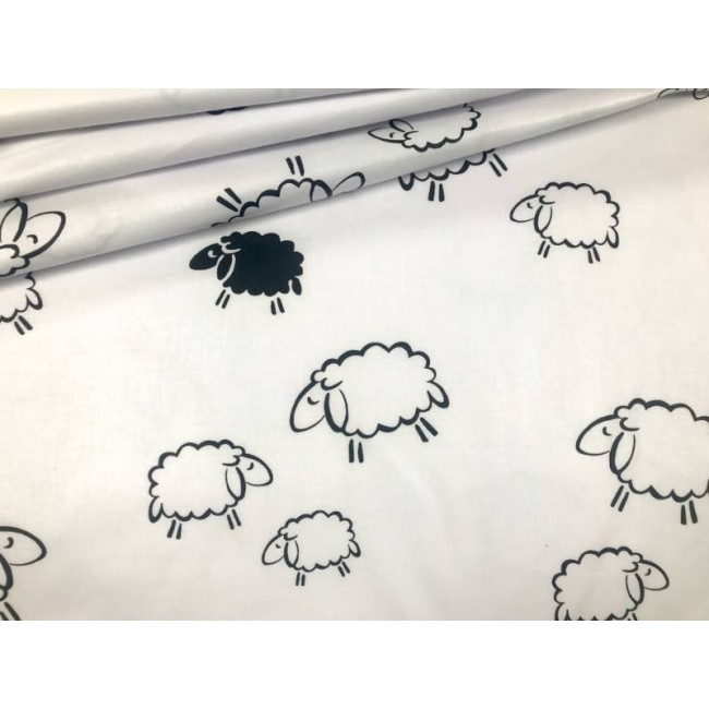 Cotton Fabric - Animals Sheep Black-White