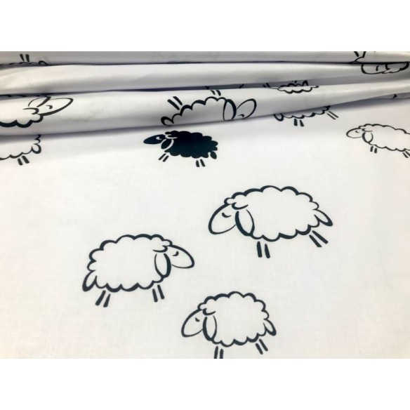 Cotton Fabric - Animals Sheep Black-White