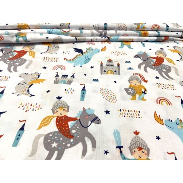 Cotton Fabric - Children Knights and Dragons