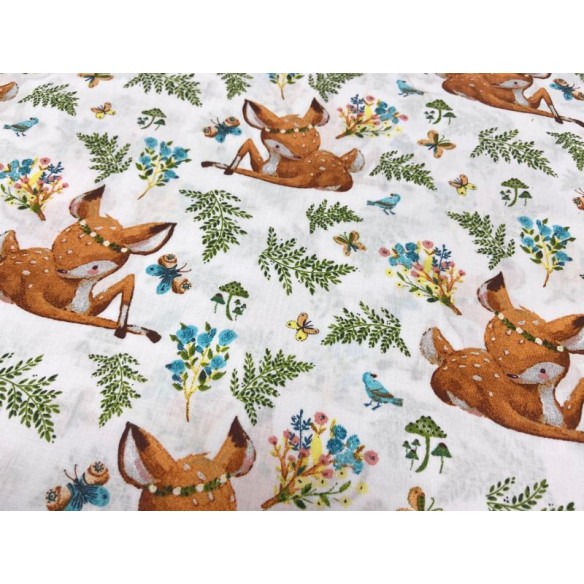 Cotton Fabric - Deer in Flowers