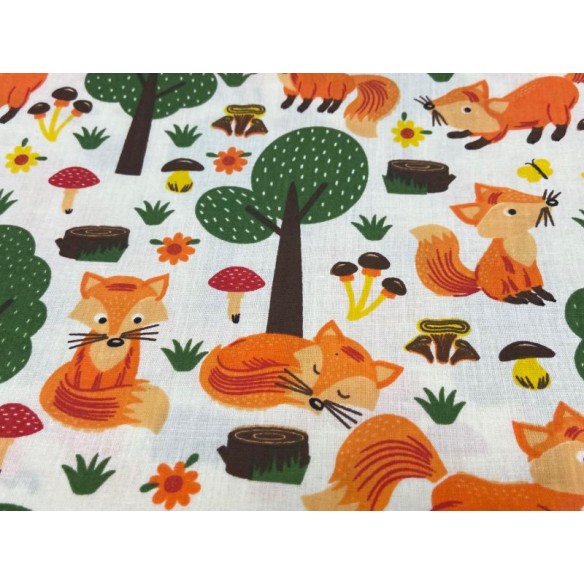 Cotton Fabric - Animals Foxes in the Forest