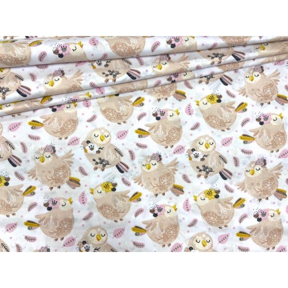 Cotton Fabric - Animals Sparrows and Feathers