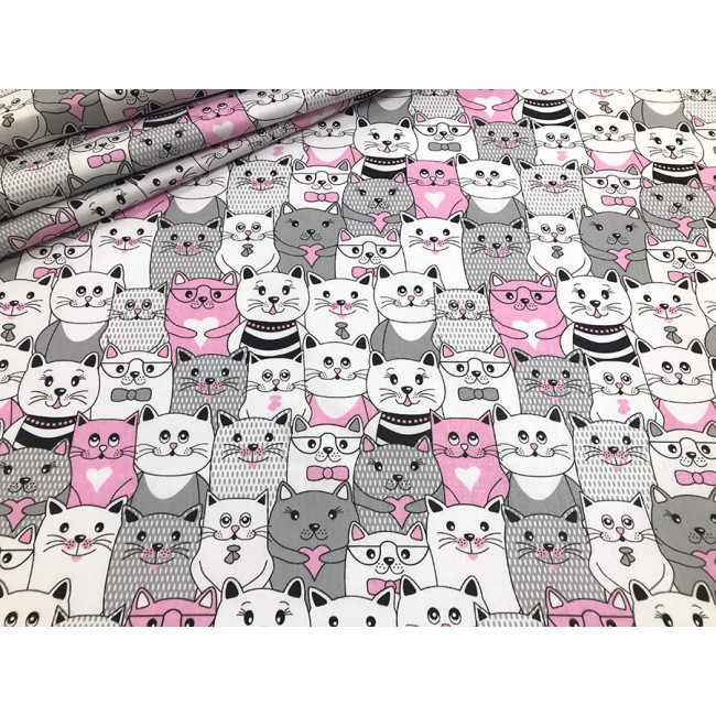 Cotton Fabric - Pink Cats in the Cinema
