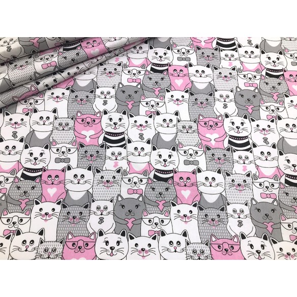 Cotton Fabric - Pink Cats in the Cinema