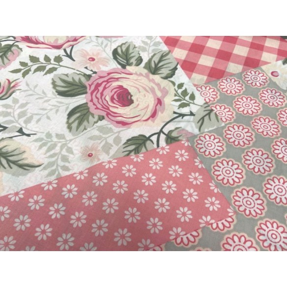 Cotton Fabric - Checkered Roses Patchwork