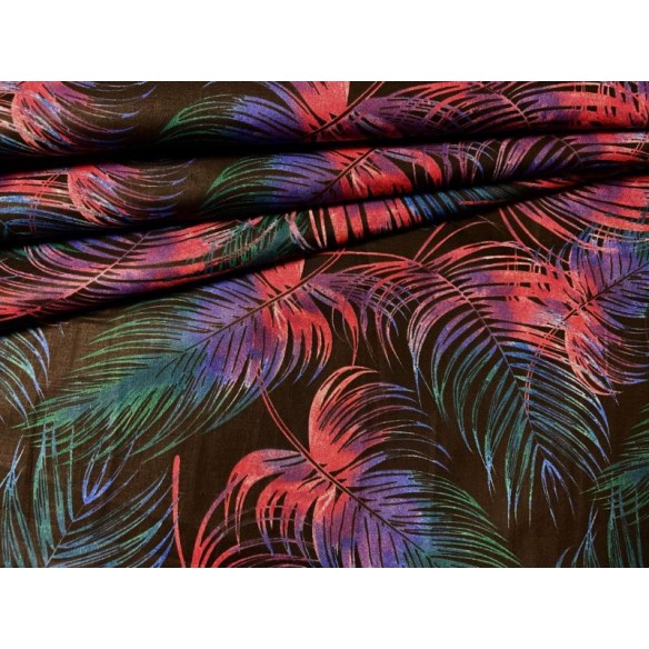 Cotton Fabric - Palm Leaves Monstera on Black