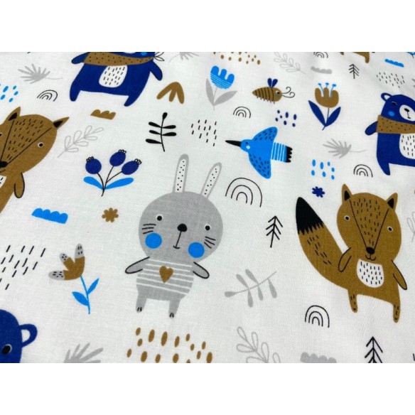 Cotton Fabric - Forest Animals Blue