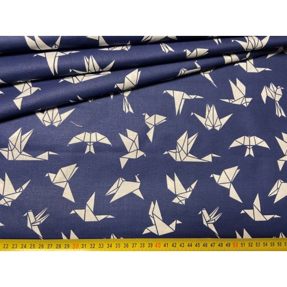 Cotton Fabric - Origami Swallows on Navy Blue