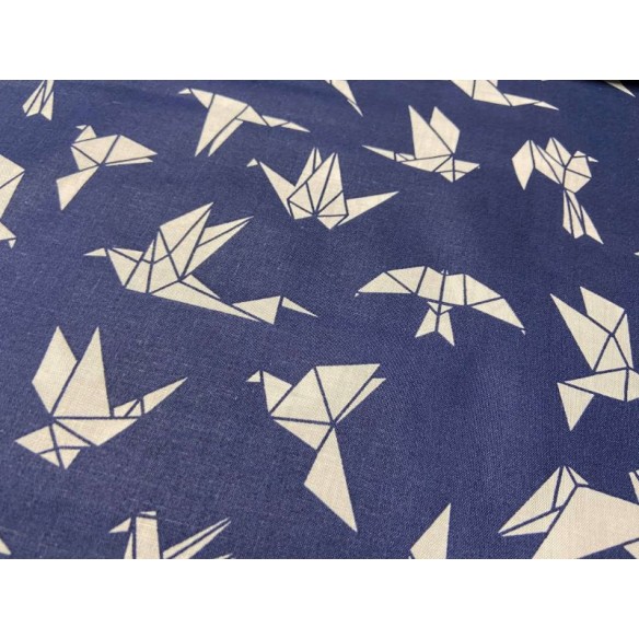 Cotton Fabric - Origami Swallows on Navy Blue