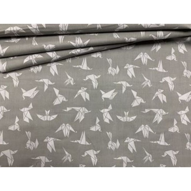 Cotton Fabric - Origami Swallows on Grey