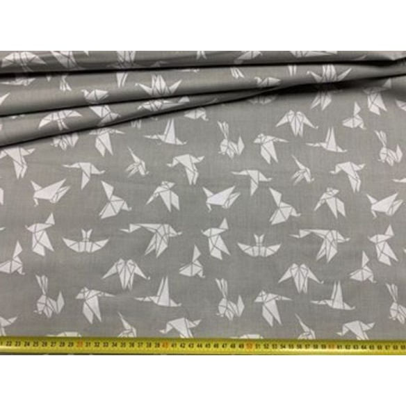 Cotton Fabric - Origami Swallows on Grey