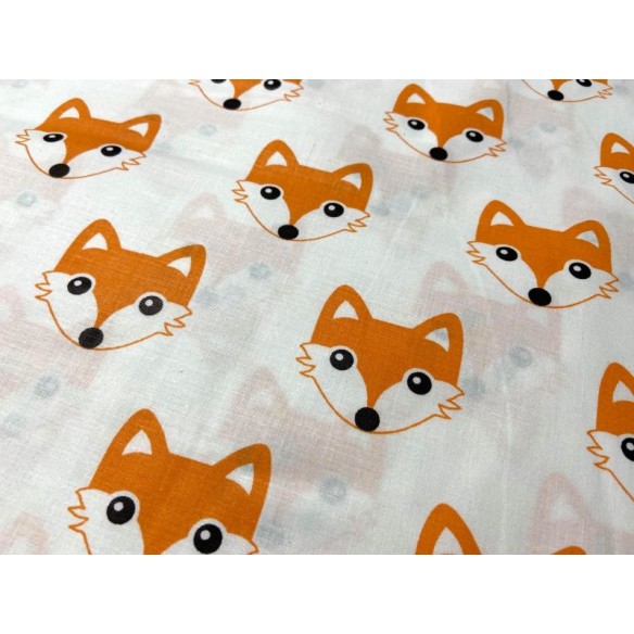 Cotton Fabric - Mini Orange Foxes on White